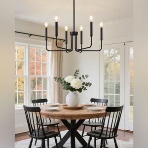 (NEW) Matte Black Industrial Modern Chandelier 28”